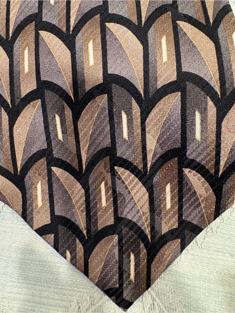 J. Ferrar Men's Geometric Silk Tie in Olive, Taupe, Beige and Black
